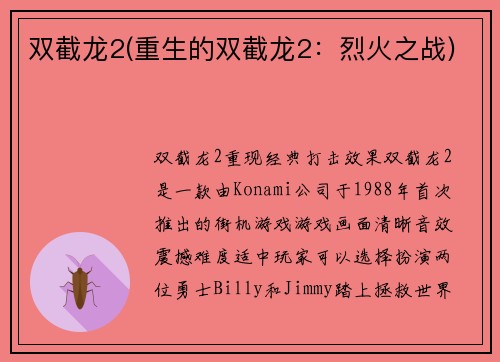 双截龙2(重生的双截龙2：烈火之战)